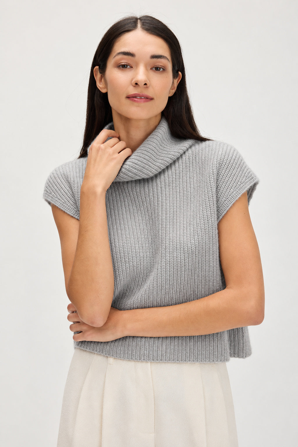 Davida Ribbed Mini Vest Sweaters Light Grey