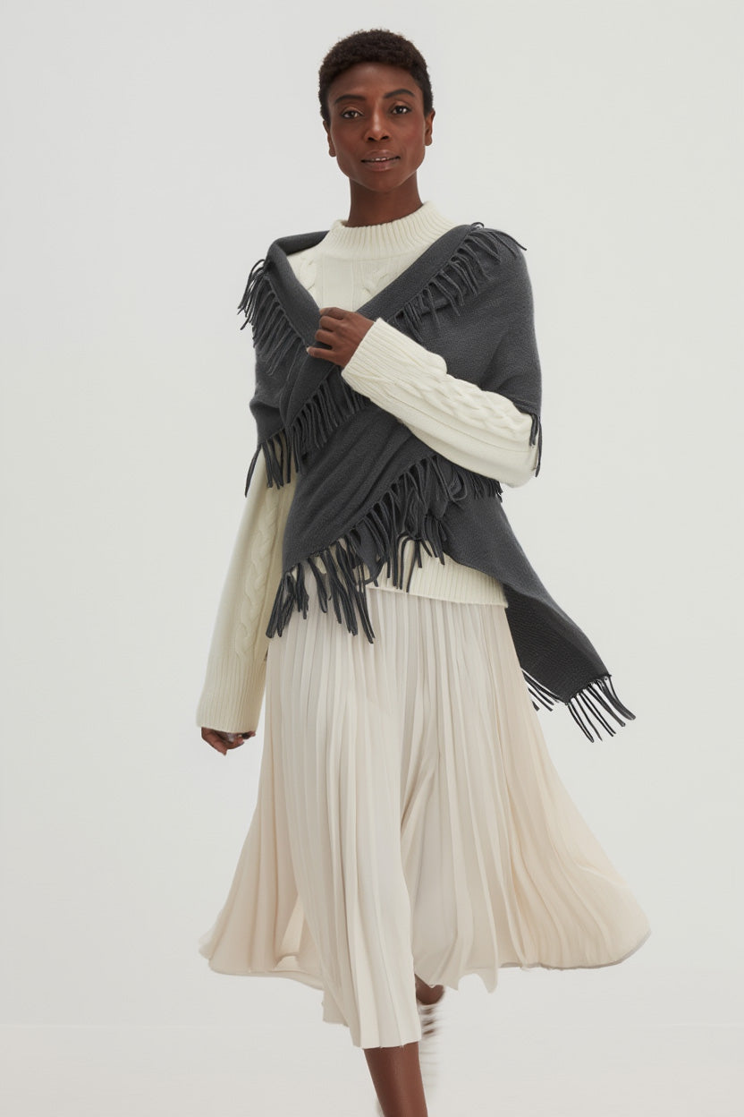 Davida Scarf Fringes Scarf Dark Grey