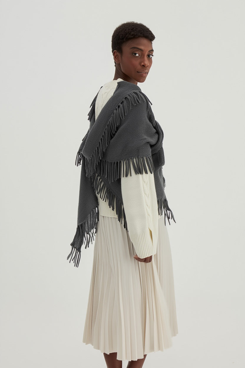 Davida Scarf Fringes Scarf Dark Grey