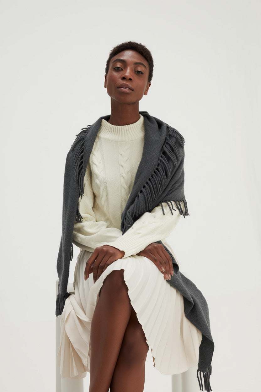 Davida Scarf Fringes Scarf Dark Grey