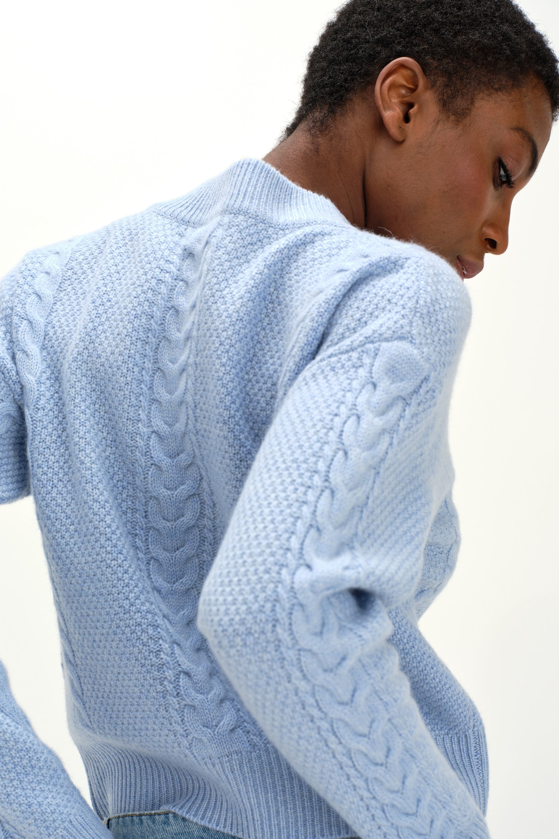 Davida Short Cable Sweater Sweaters Blue Fog