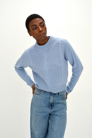 Short Cable Sweater - Blue Fog