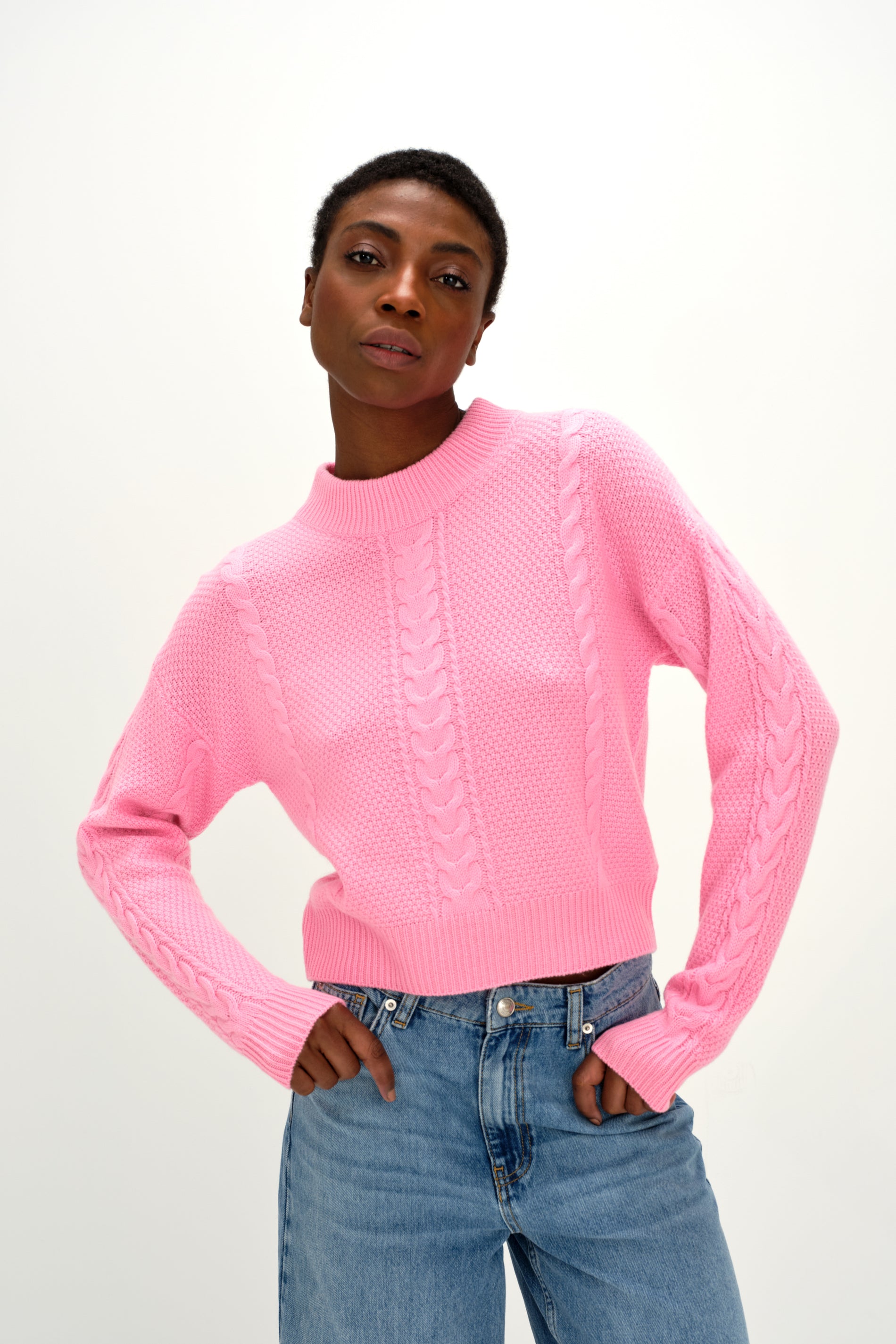 Davida Short Cable Sweater Sweaters Strong Pink