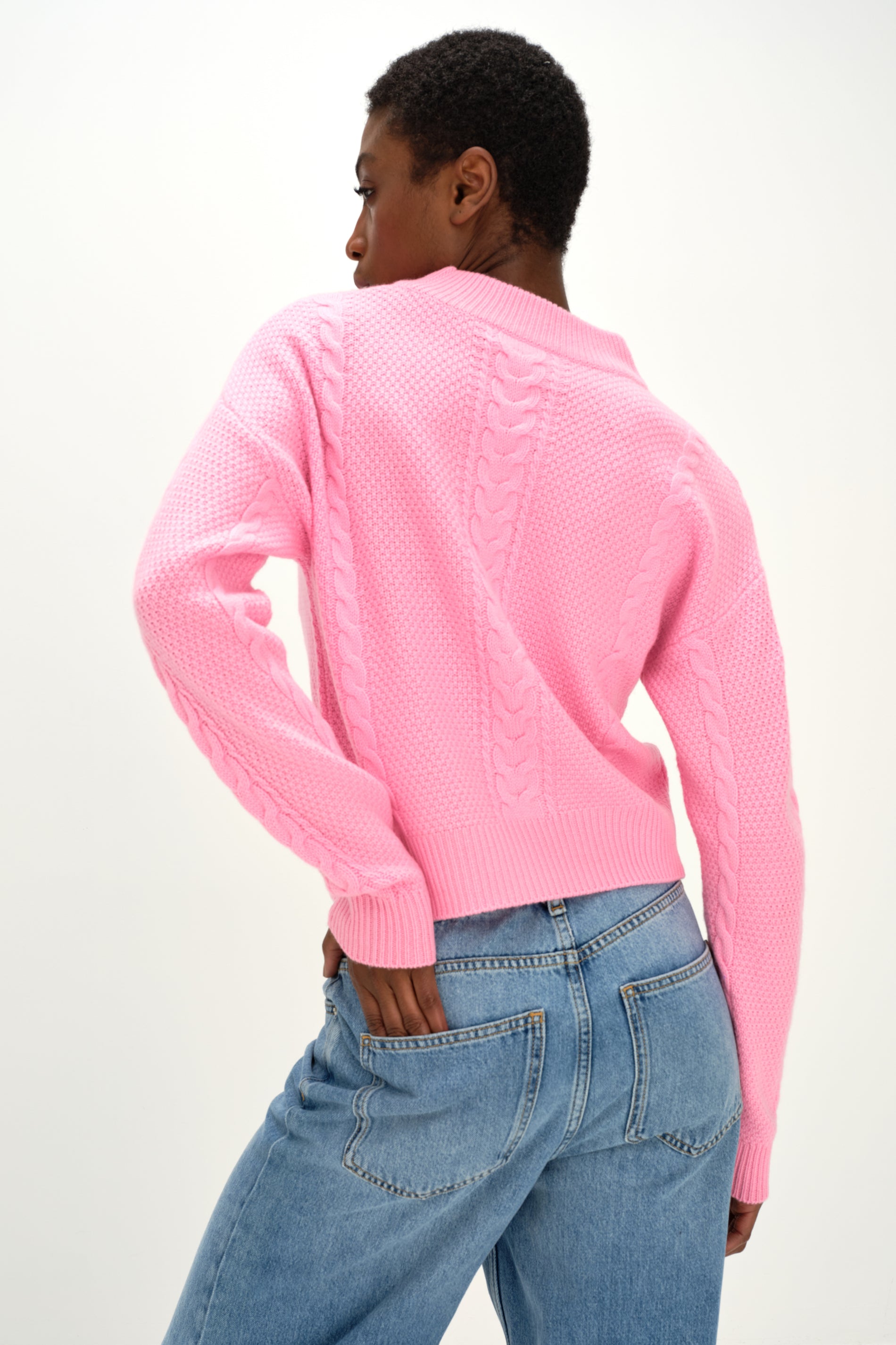Davida Short Cable Sweater Sweaters Strong Pink