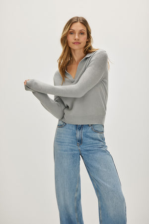 Short Open Collar Sweater - Light Grey