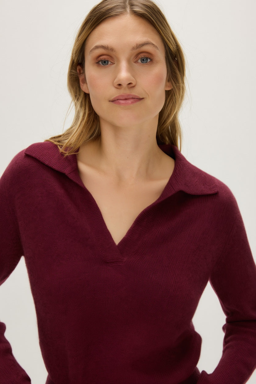 Davida Short Open Collar Sweater Sweaters Mulberry Red