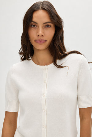 Short Sleeve Boxy Cardigan - White