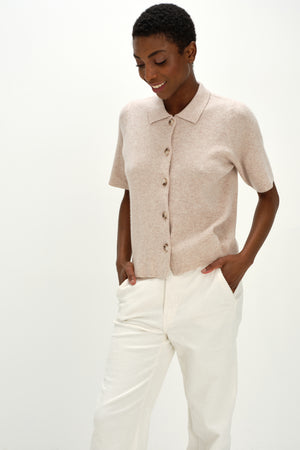 Short Sleeve Cardigan - Light Beige