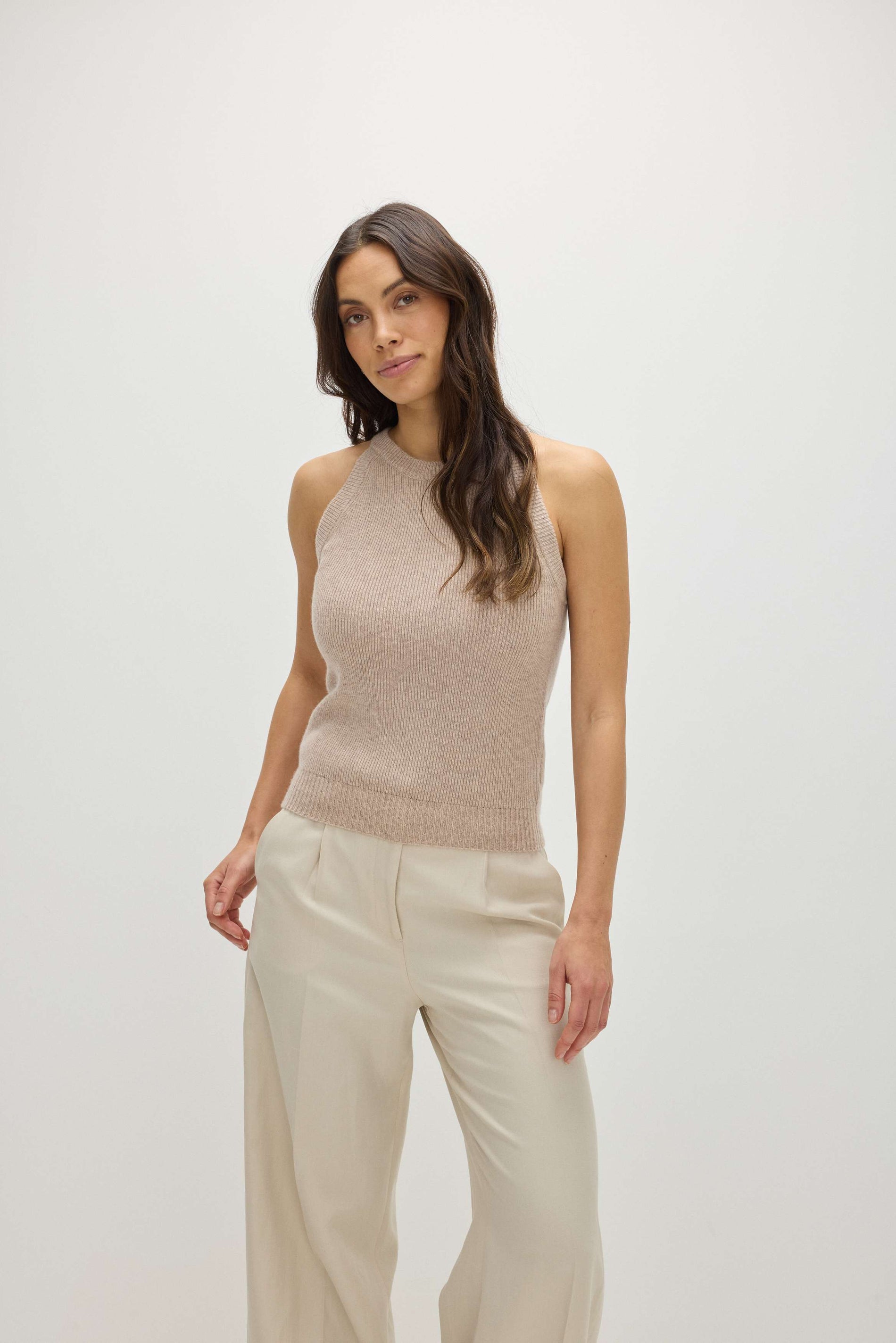 Davida Sleeveless Rib Tank Sweaters Sand