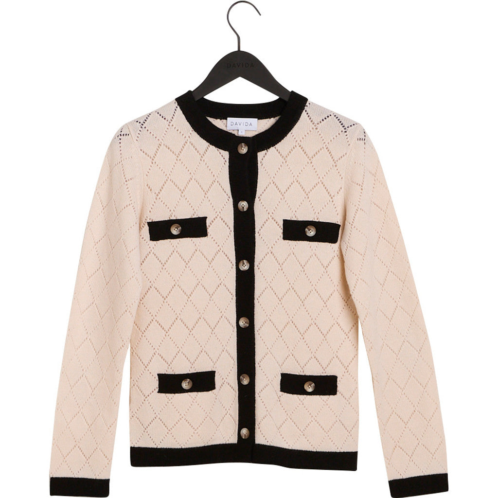 Davida Square Knitted Cardigan Contrast Cardigans White/Black