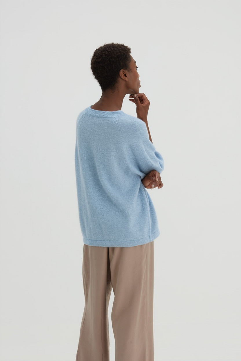 Davida T-shirt Raglan Oversized Sweaters Blue Fog