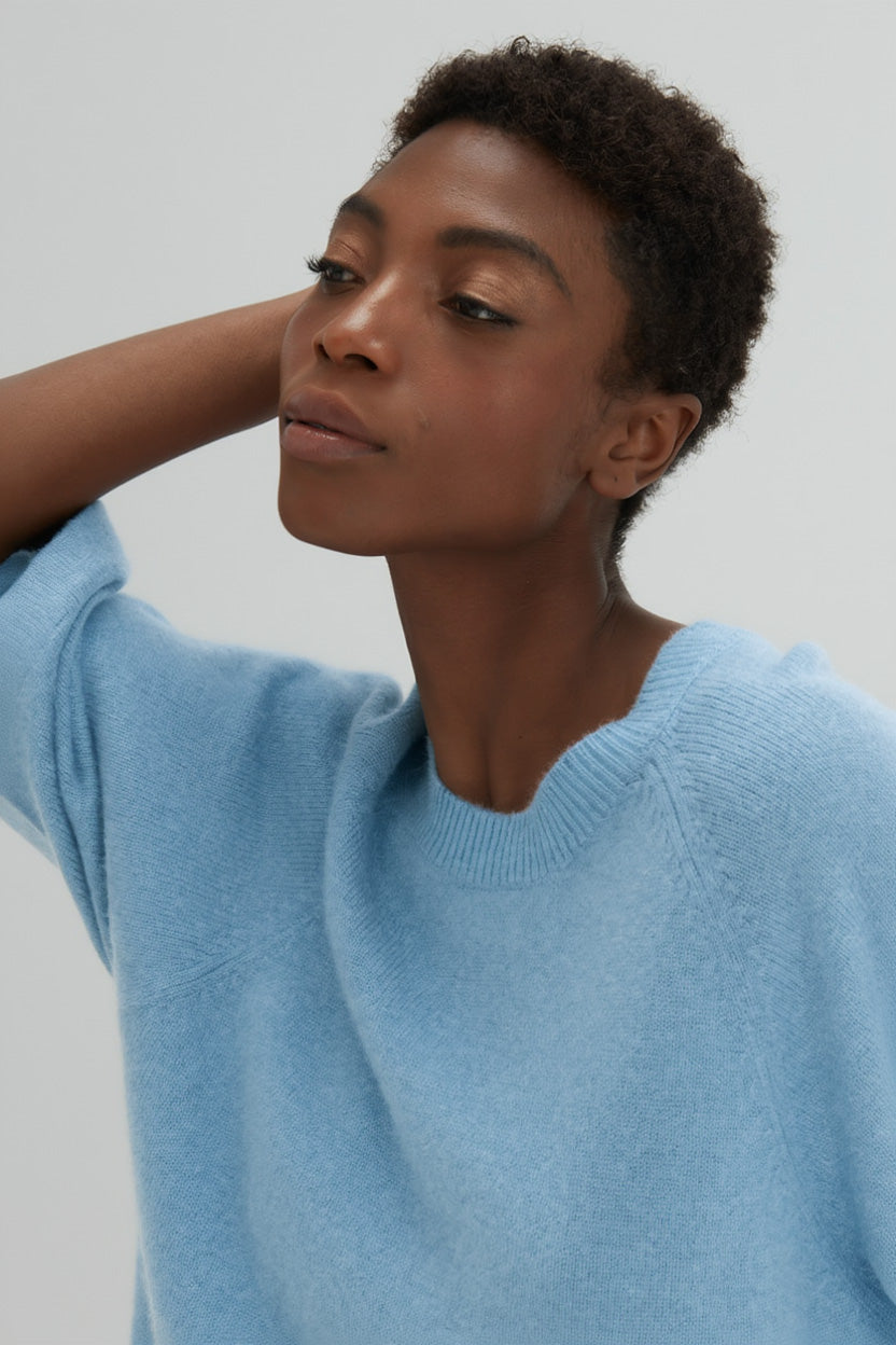 Davida T-shirt Raglan Oversized Sweaters Blue Fog