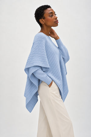 Triangle Cable Poncho - Blue Fog