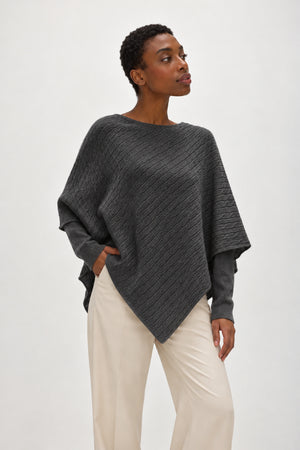 Triangle Cable Poncho - Dark Grey