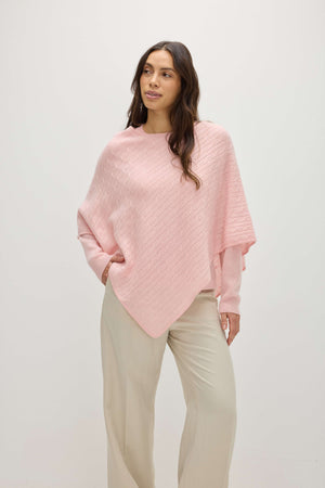Triangle Cable Poncho - Pink