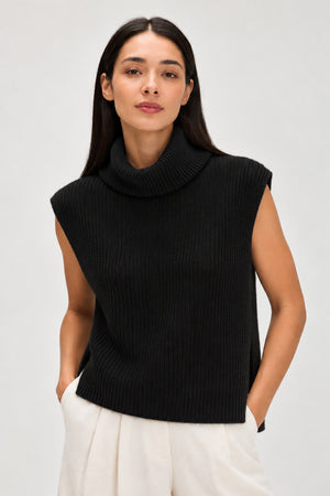 Turtleneck Ribbed Vest - Black