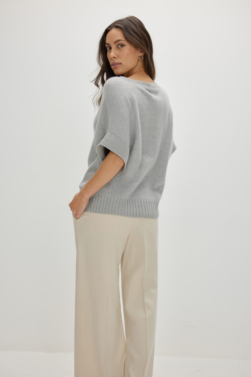 Davida V-Neck Oversized Short Sleeve Sweater Sweaters Light Grey