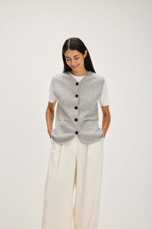 V-neck Cardigan Vest - Light Grey