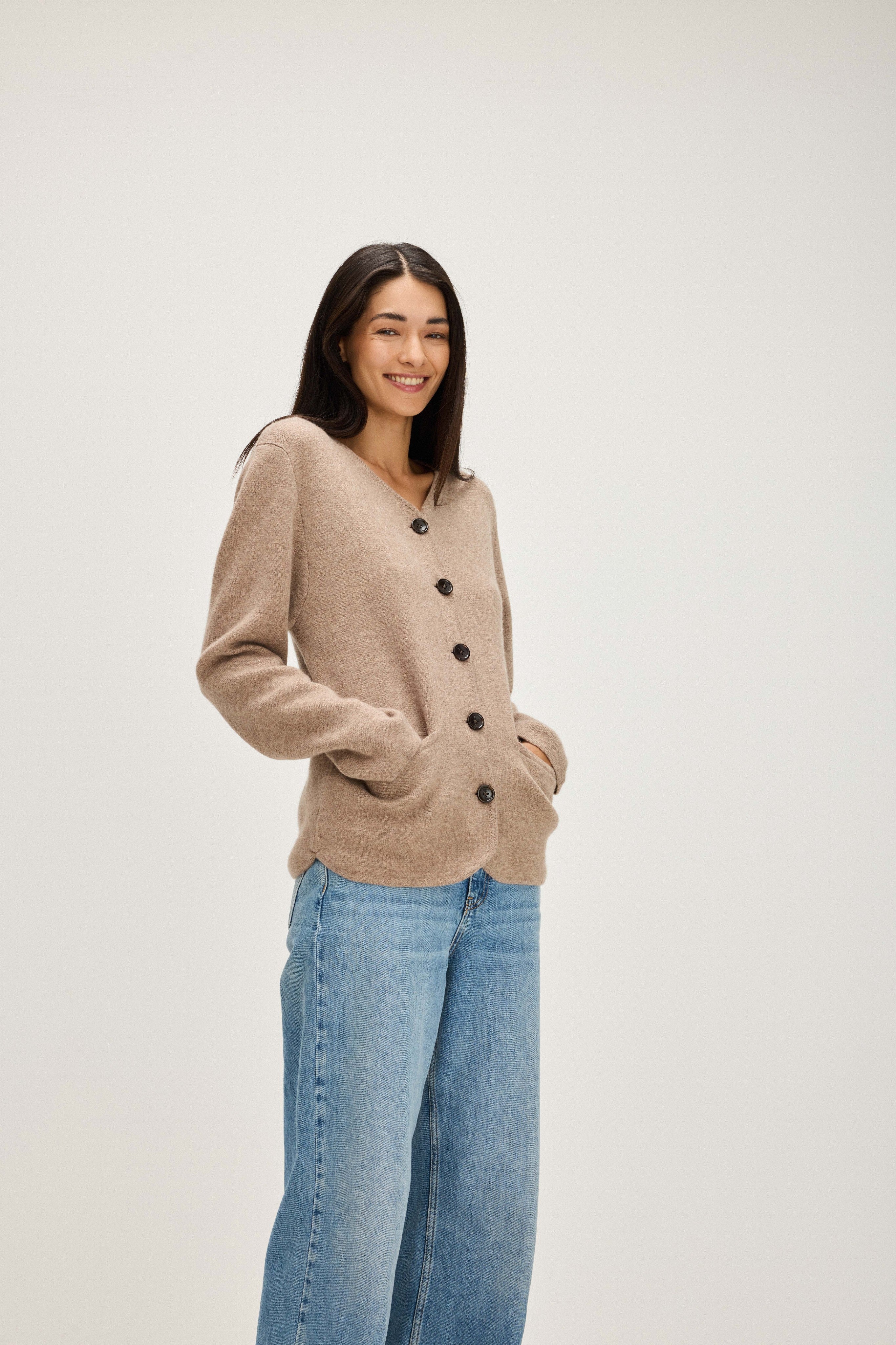 V-neck Jacket - Sweaters - Mink – Davida Cashmere