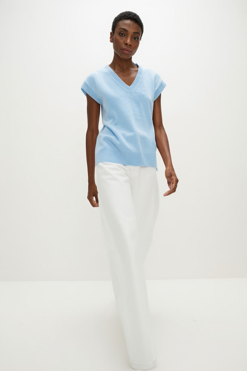 Davida V-neck Oversized Vest Sweaters Blue Fog