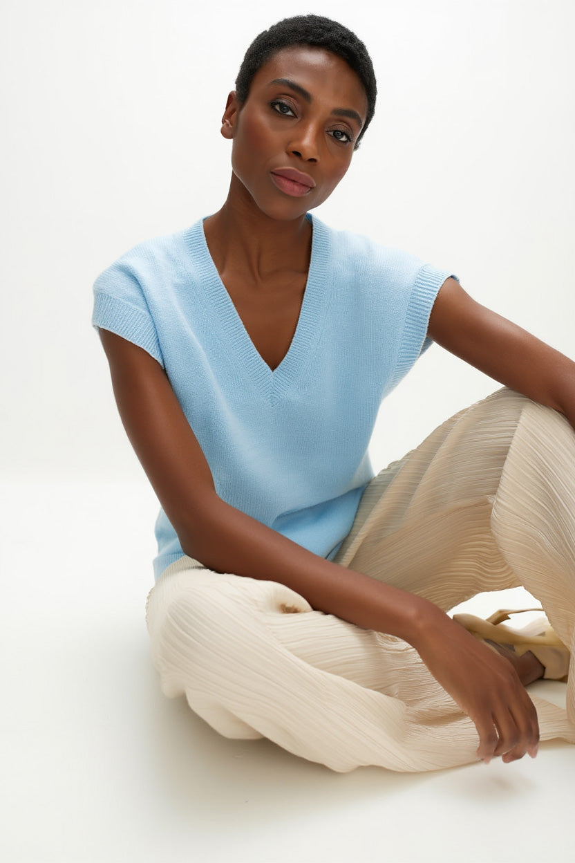 Davida V-neck Oversized Vest Sweaters Blue Fog