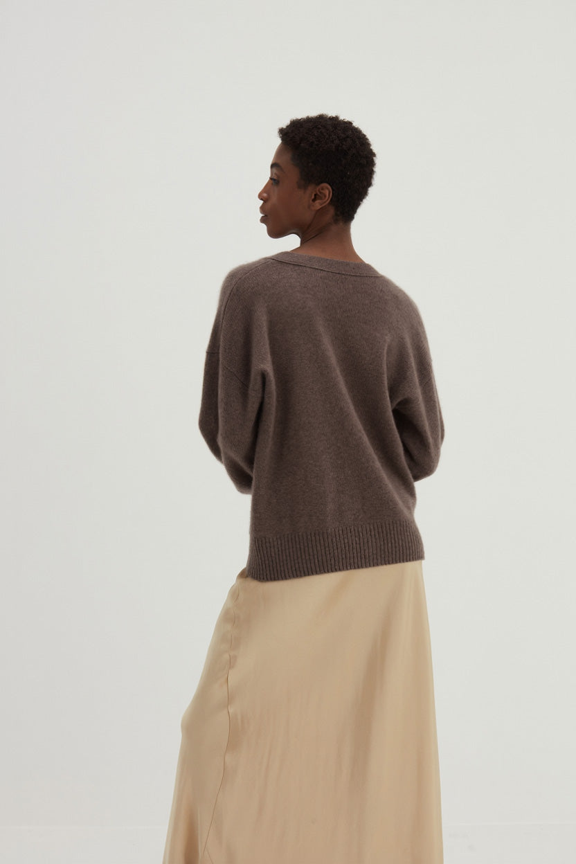 Davida V-neck Wide Cardigan Cardigans Cacao