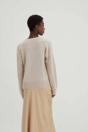 V-neck Wide Cardigan - Light Beige