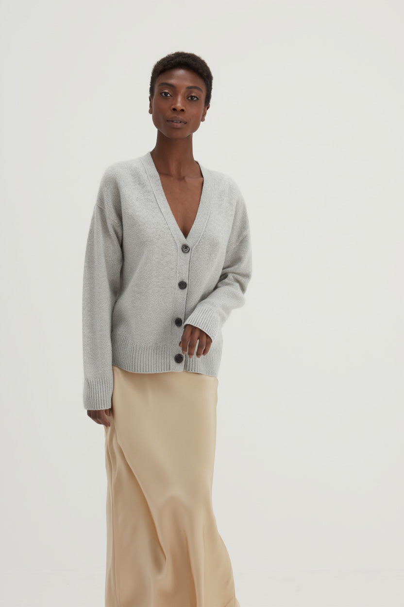 Davida V-neck Wide Cardigan Cardigans Light Grey