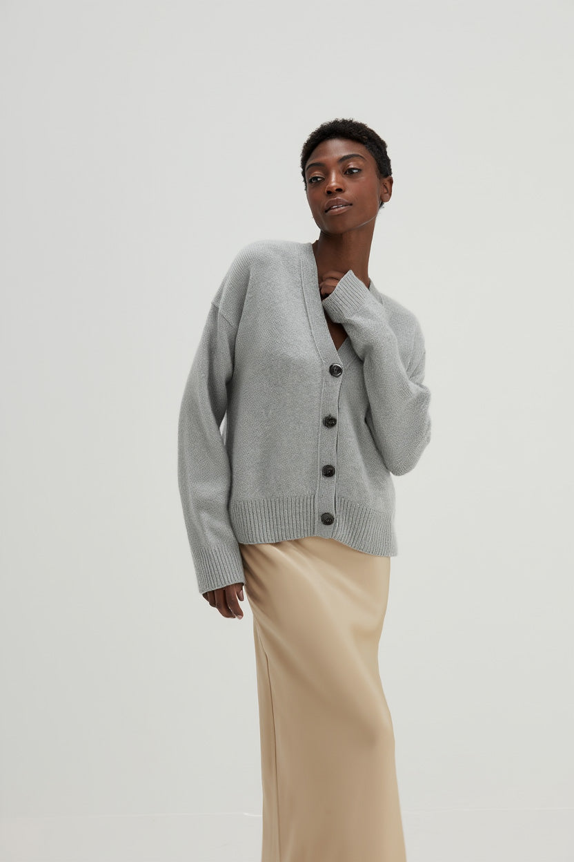 Davida V-neck Wide Cardigan Cardigans Light Grey