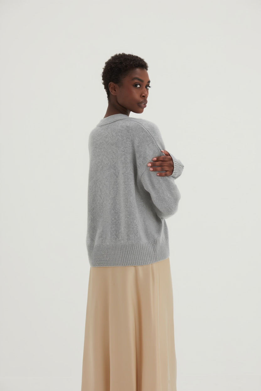 V-neck Wide Cardigan - Cardigans - Light Grey – Davida Cashmere