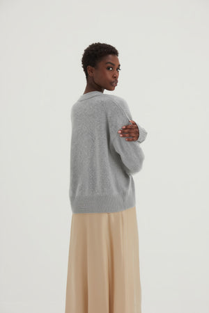 V-neck Wide Cardigan - Light Grey