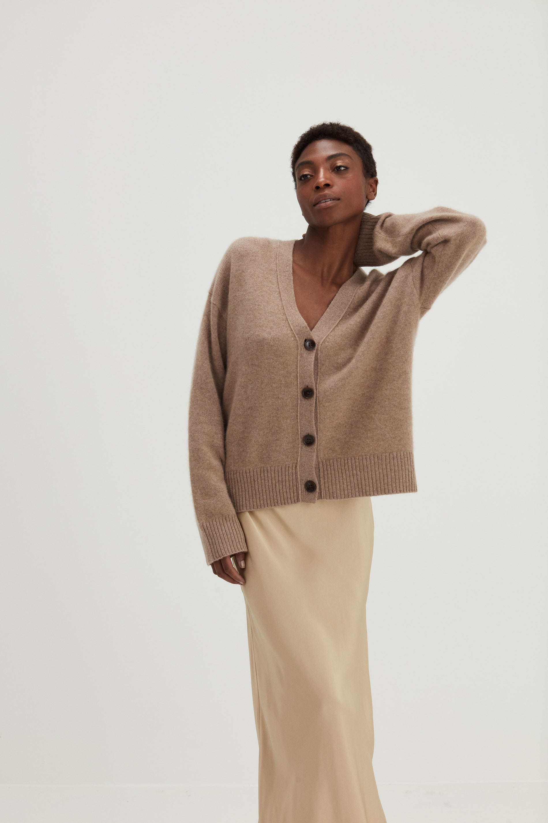 Davida V-neck Wide Cardigan Cardigans Mink