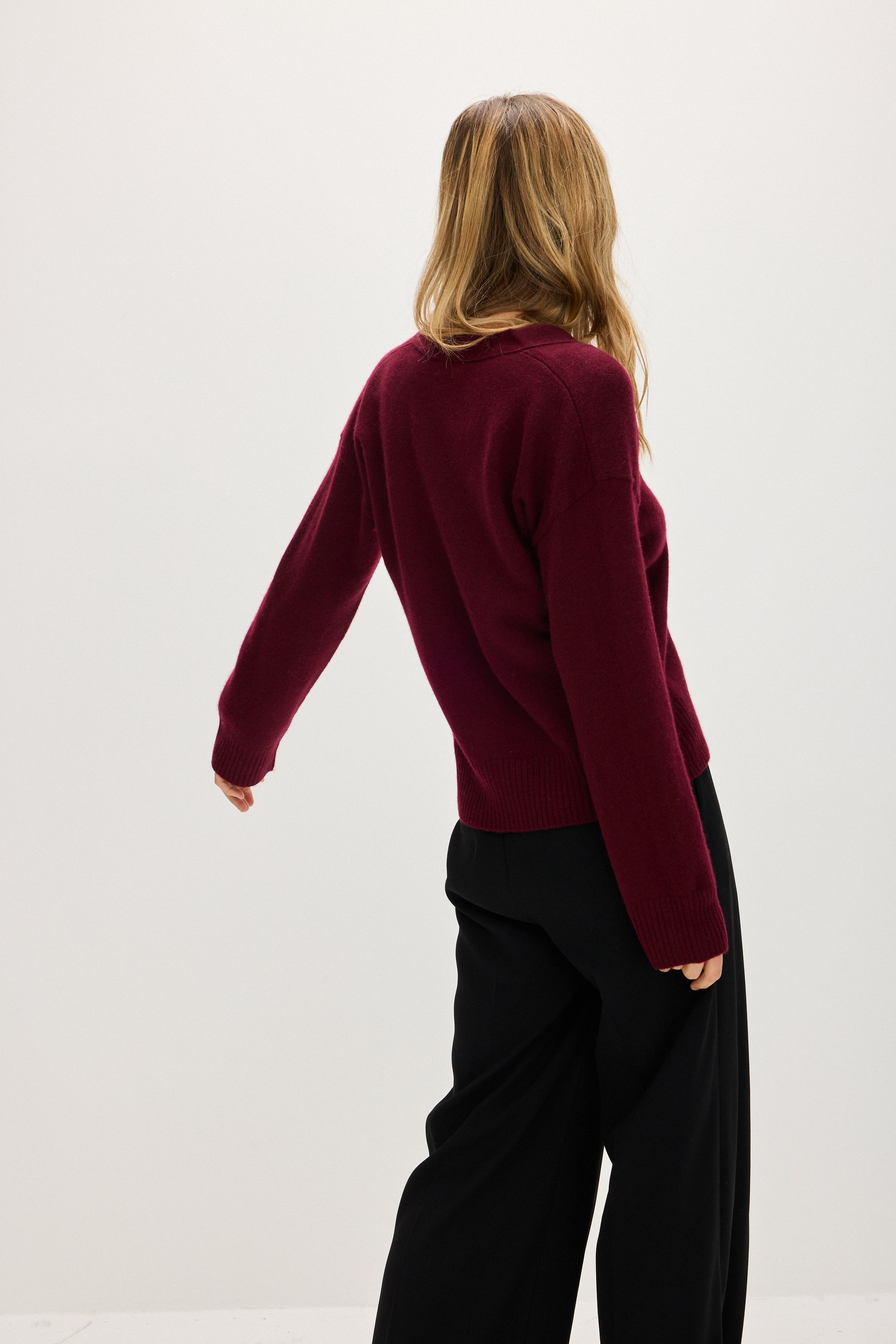 Davida V-neck Wide Cardigan Cardigans Mulberry Red