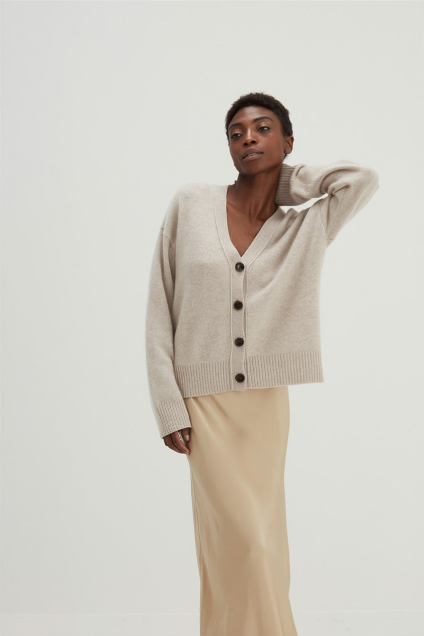 Davida V-neck Wide Cardigan Cardigans Sand