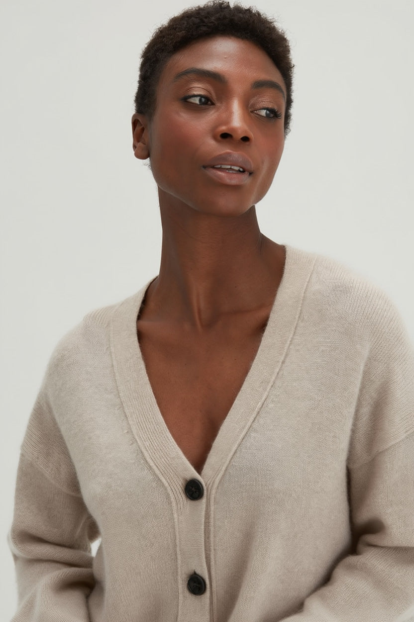 Davida V-neck Wide Cardigan Cardigans Sand