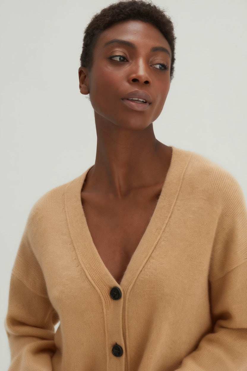 Davida V-neck Wide Cardigan Cardigans Wheat