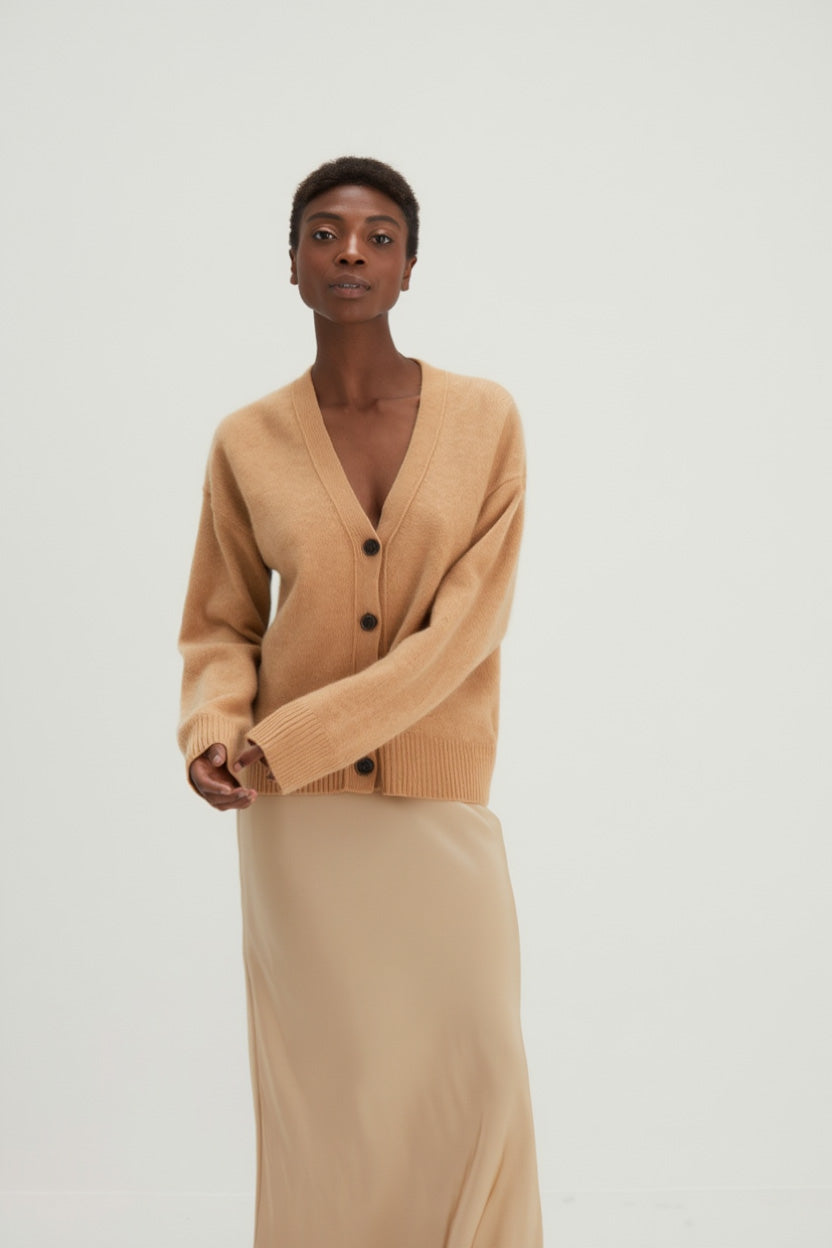 Davida V-neck Wide Cardigan Cardigans Wheat