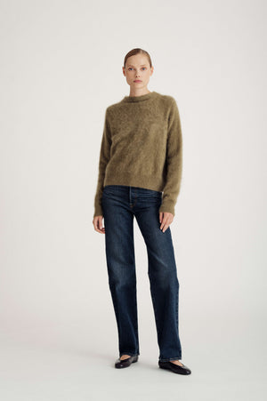 brushed funnelneck sweater - Forest Green