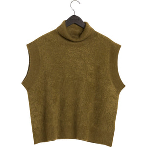 brushed oversized turtleneck vest - Forest Green