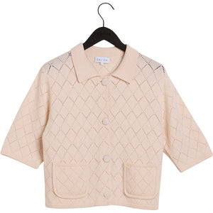 collar short jacket square knit - Sand