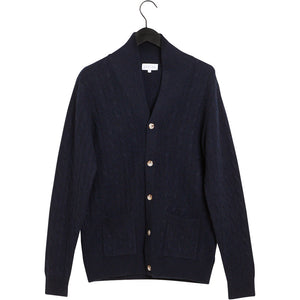 man cable cardigan buttons - Navy